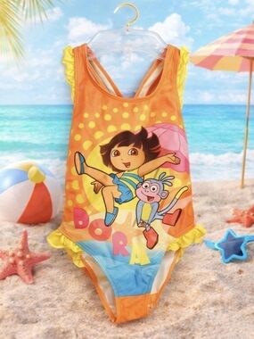 Nickelodeon Dora Orange Yellow Blue One-Piece Swimsuit